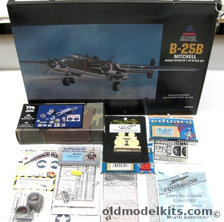 Accurate Miniatures 1/48 B-25B Mitchell with  True Details Wheels / Verlinden Detail Set / 3x Eduard PE / Cutting Edge Cowlings / Squadron Canopy Set / AeroMaster Decals - Doolittle Raider USS Hornet April 18 1942, 3430 plastic model kit